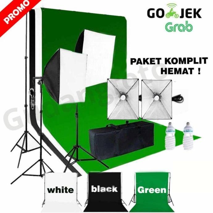 BARU  Set Lighting lampu studio Video green white black Screen BM2