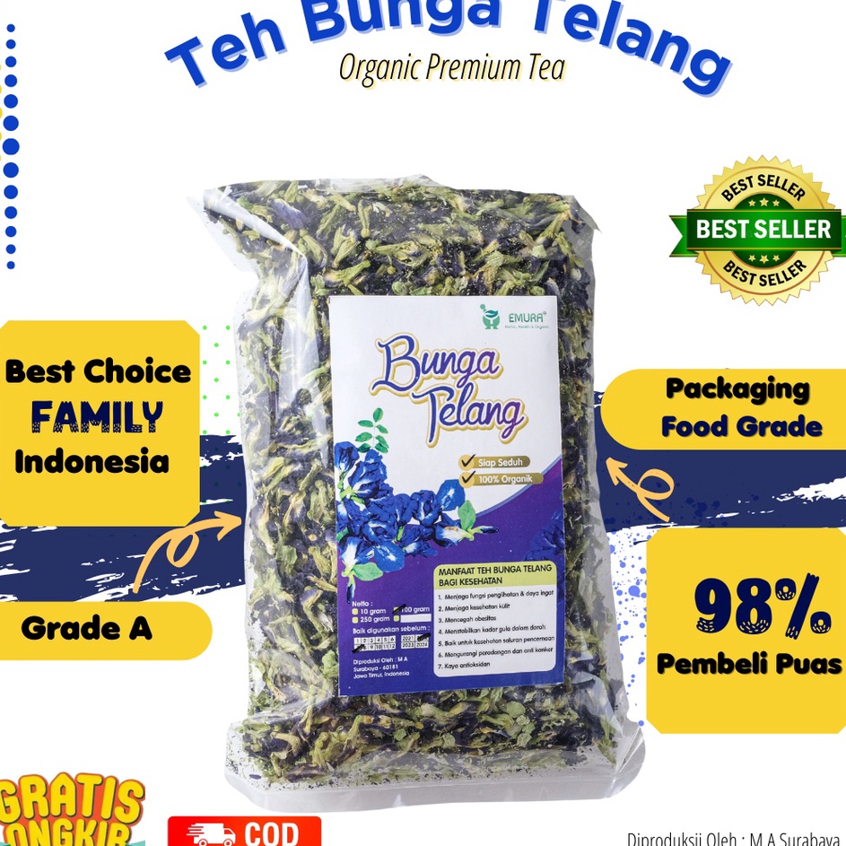 

VTZK9436 Bunga telang organik 100 Gr/Teh Telang Kering/Teh Biru/Butterfly Pea / Teh Bunga Telang Kering