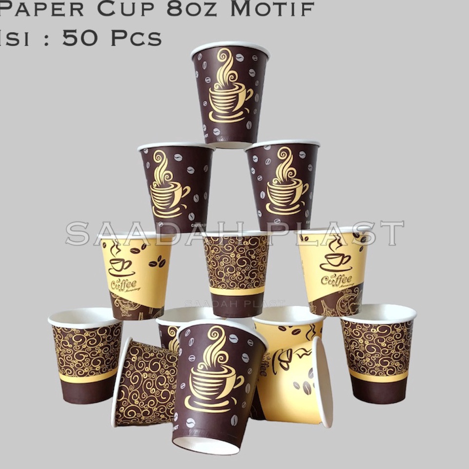 Terkini Paper Cup 8oz & 9oz Motif Coffee / Gelas Kertas Kopi Tahan Panas Isi 50pcs