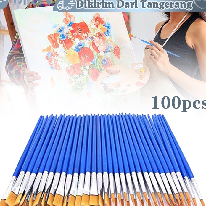 

(U60◆) 100pcs Kuas Lukis Akrilik Bulu Nilon Cat Air/Kuas Cat Minyak/Set Kuas Lukis Lengkap Ujung Pointed Dan Flat - Artist Paint Brush.!!