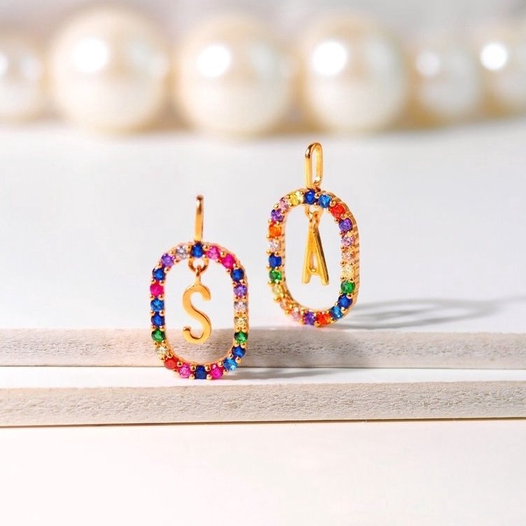 PromotionF0r5Q Liontin Emas Huruf Circle Oval Rainbow- Toko Emas Gadjah