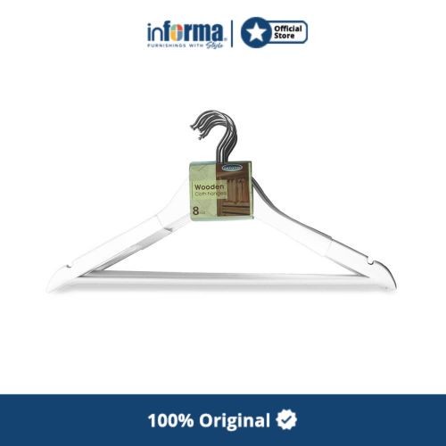 Informa - Set Hanger Kayu 8 Pcs - Putih Berkualitas