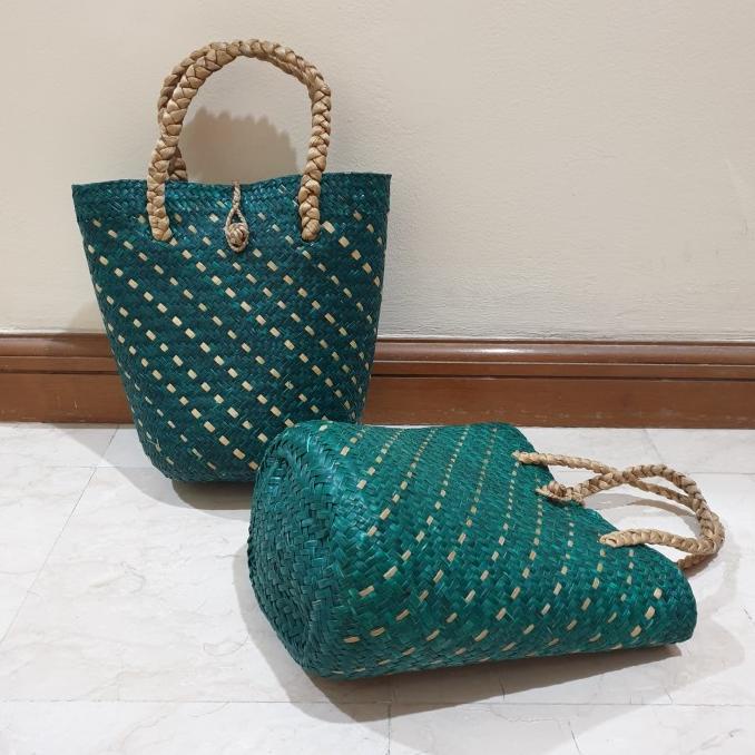 Tas Purun Oval Hijau - Tas Anyaman Purun, Tas Souvenir, Tas Hampers