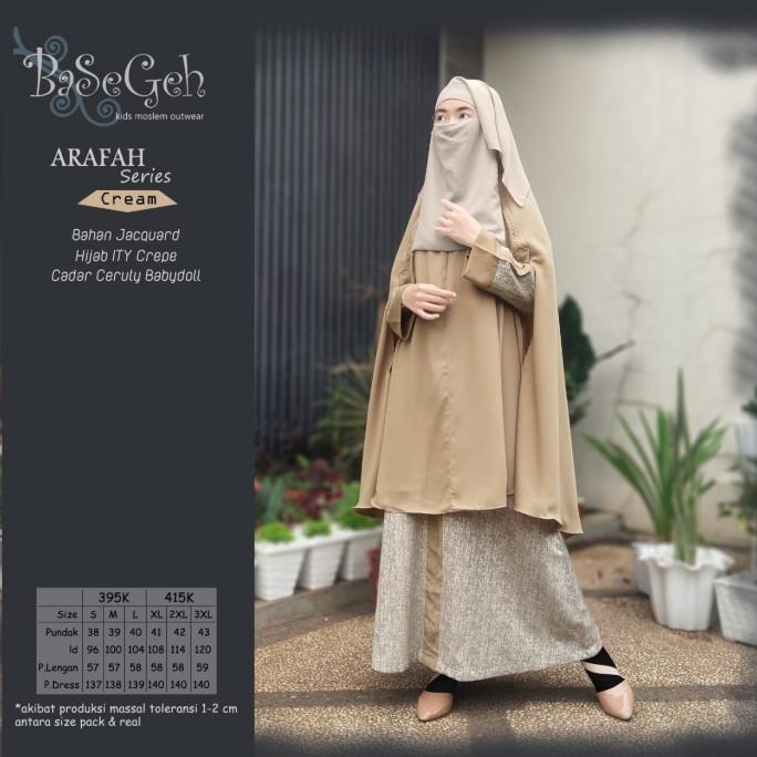 AR 06 Baju Muslim Gamis Couple Ibu Anak set Cadar Basegeh Arafah Cream