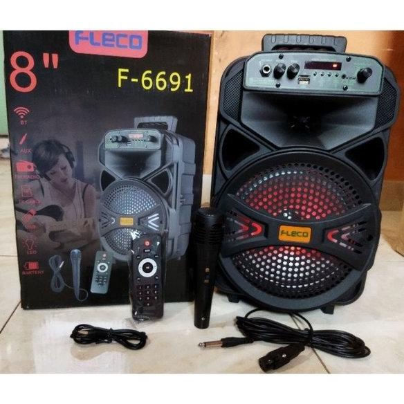Speaker Bluetooth FLECO F-6691 8.5 Inchi Bonus Mic Remote FM Radio USB Memory Card AUX Mic Speaker B