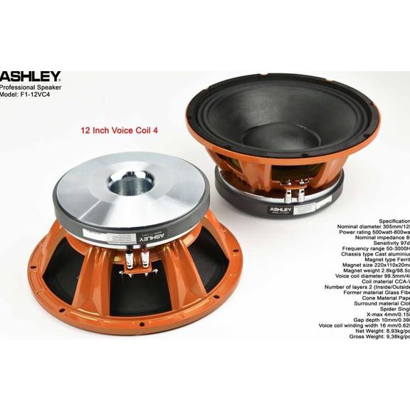 DISKON Component komponen speaker ashley f1 12vc4 12 inch vc4 inch