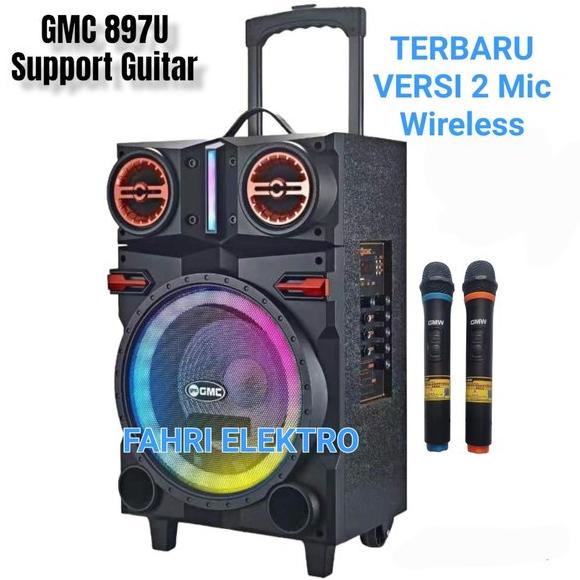 BEBAS ONGKIR Speaker Aktif Portable GMC 897U 10 inch Bluetooth Guitar Super Bass Mic Wireless Origin