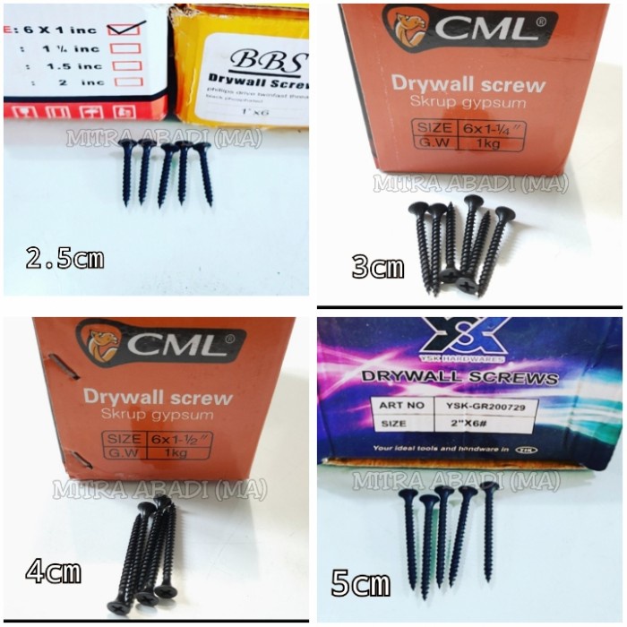 Skrup Gipsum (Per Dus) 3Cm/4Cm/5Cm/7Cm / Sekrup Gypsum Berkualitas