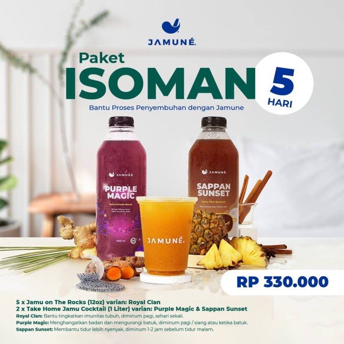 

Paket Isoman Jamu Herbal Perkuat Imun 5 hari by Jamune