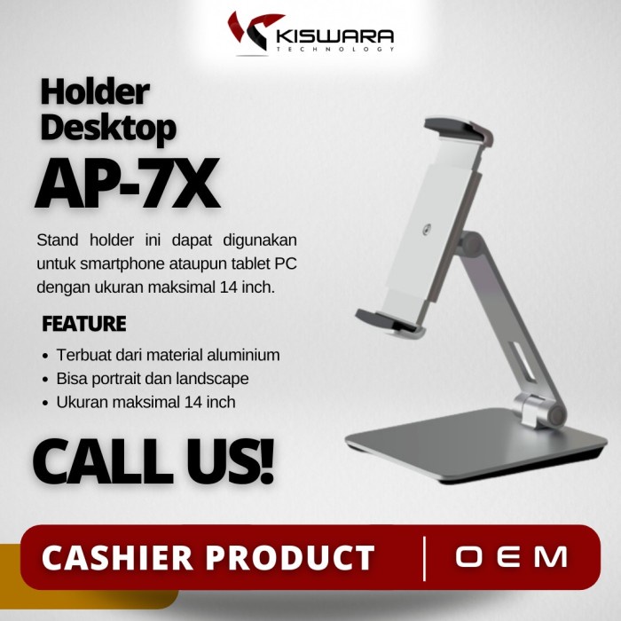 Terlaris Pos Tablet Stand Holder Desktop Ap7X Silver / Dark Grey