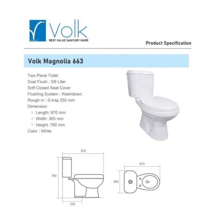 CLOSET / KLOSET DUDUK PUTIH VOLK MAGNOLIA 663 JARAK 25CM