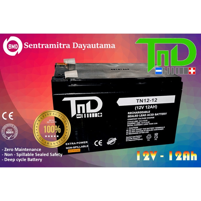 Aki Baterai VRLA SLA Accu Kering TND (TN12-12) 12V 12Ah 100% Original