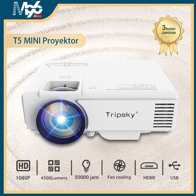 Model Baru♫M96 T5 Proyektor 4500 Lumens /Proyektor Mini/Mendukung siaran layar hp/home theater/Dukun