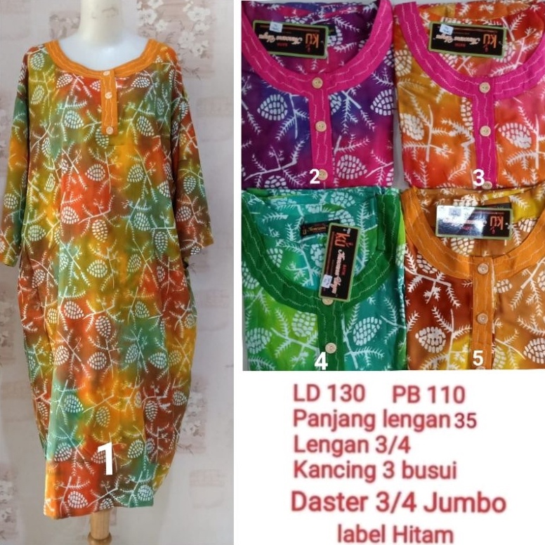 Harga Termuraah.. Daster Jumbo lengan 3/4 LD 130 Kencana Ungu label Hitam
