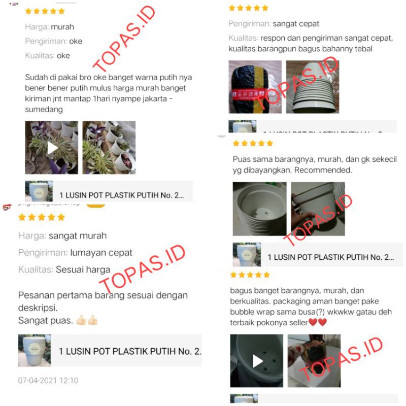 1 Lusin Pot Plastik Putih No. 20 (Diameter 18Cm)