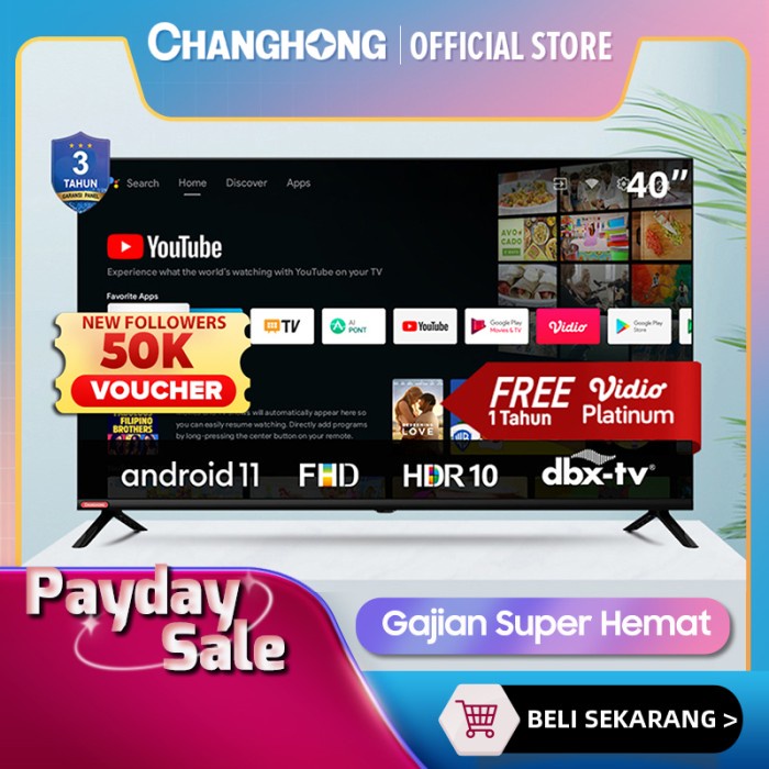 Changhong 40 Inch Newest Android 11 Smart Tv Digital Led Tv Fhd L40G7N