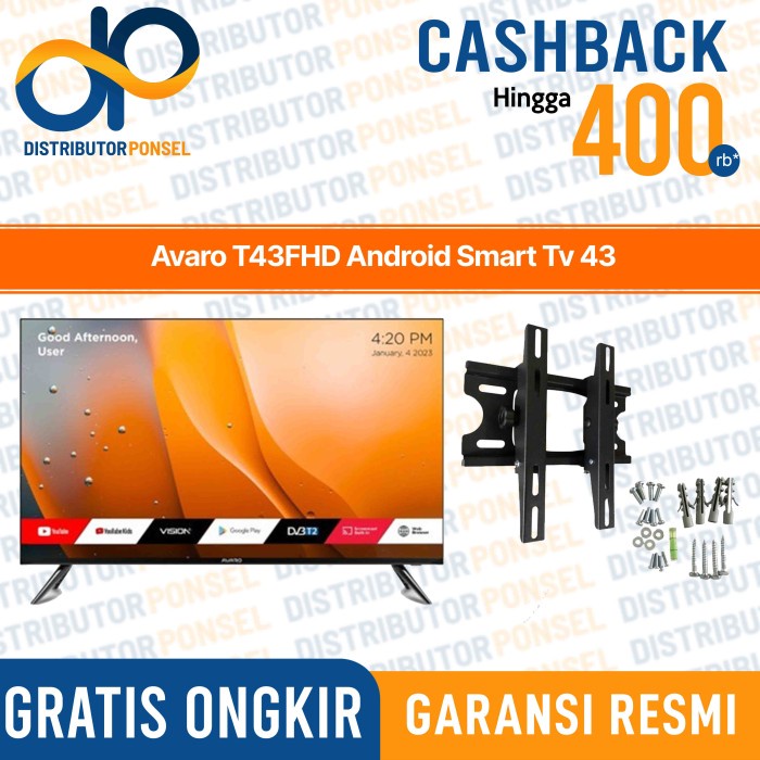 Avaro T43Fhd Android Smart Tv 43 Inch Full Hd Garansi Resmi