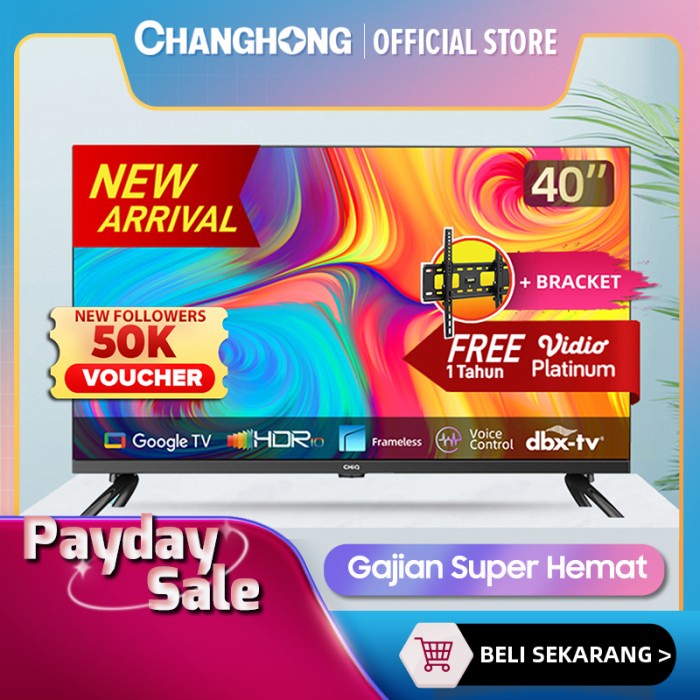 Google TvChiq 40 Inch Smart Tv Hdr10 Digital (L40G7P Pro) +Bracket