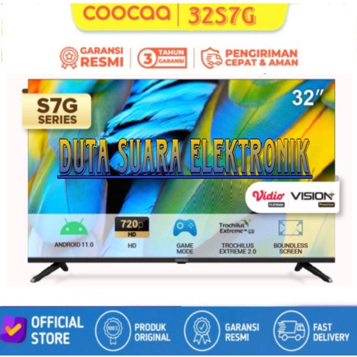Coocaa Led Tv 32 Inch -Android 11.0- Digital Tv 32S7G Garansi 3 Tahun