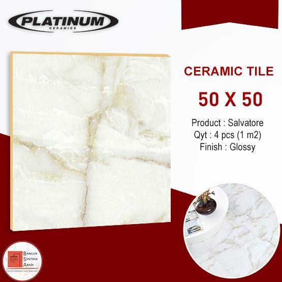 `````````] KERAMIK PLATINUM 50X50 SALVATORE WHITE CORAK PUTIH MURAH LANTAI