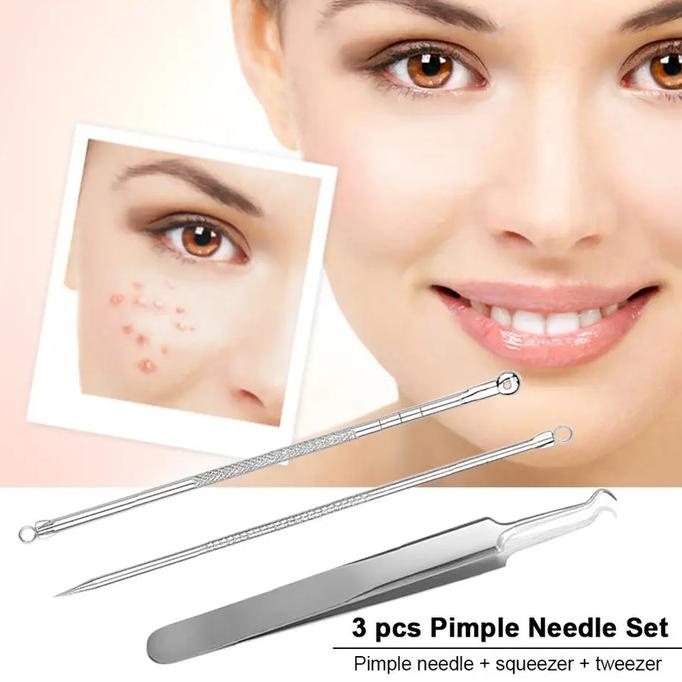 ] Alat Set Perlengkapan Komedo Jerawat Blackhead 3 PCS Pinset Komedo PT3