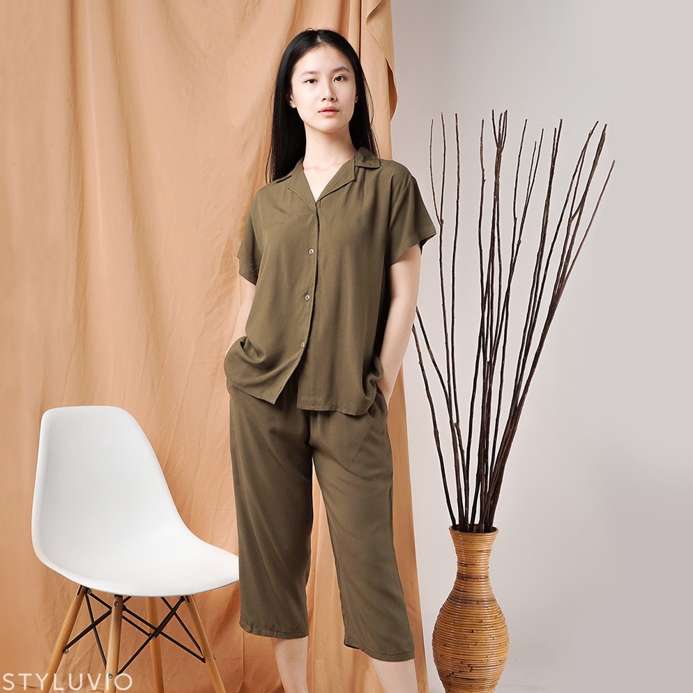 BEST PRODUCT GILDA Rayon Set / Setelan Celana Panjang 3/4 Rayon Full Kancing / Baju Tidur Baju Casua