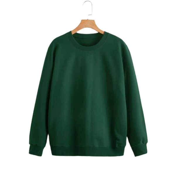 Baju Pria Sweater Crewneck Polos Hijau Botol
