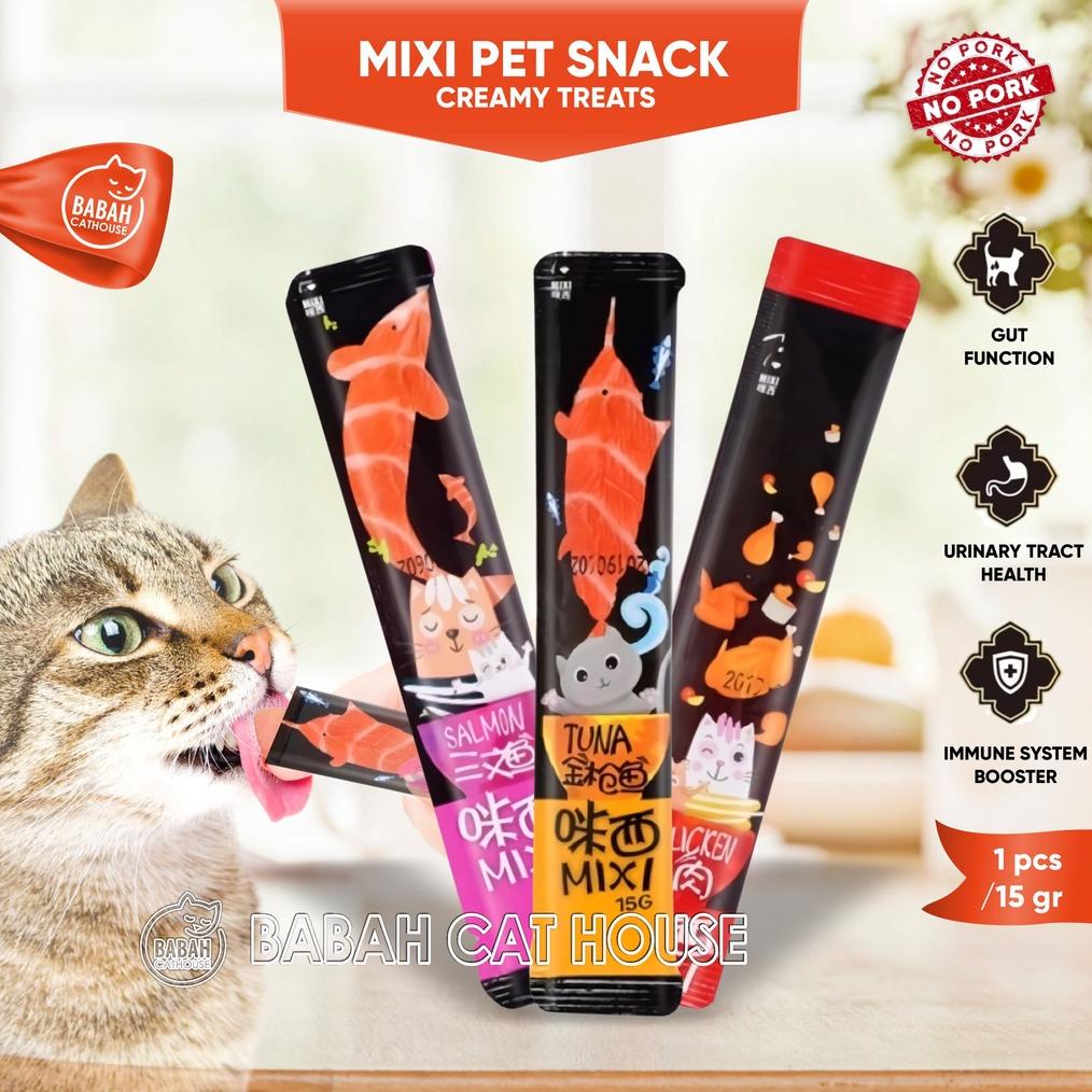 MIXI Cat Treats 15gr Makanan Snack Cemilan Kucing Luquid Creamy Treat untuk Anak Kitten Dewasa Grain