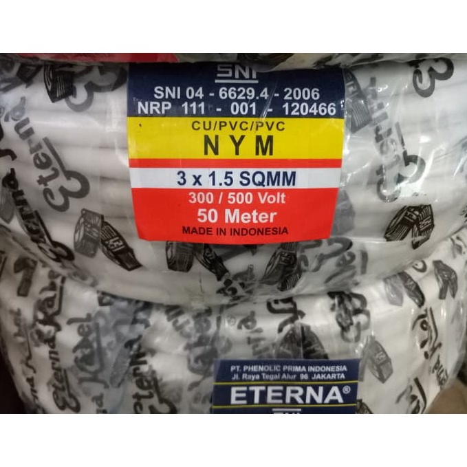 PWER-68 Kabel ETERNA NYM 3x1.5 Kabel Listrik ETERNA NYM ETERNA 3x1.5 - PER METER DTS