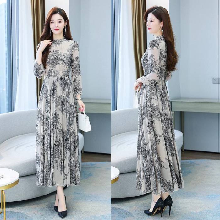 Amalia Dress Maxi Wanita Sifon Motif Bunga Import