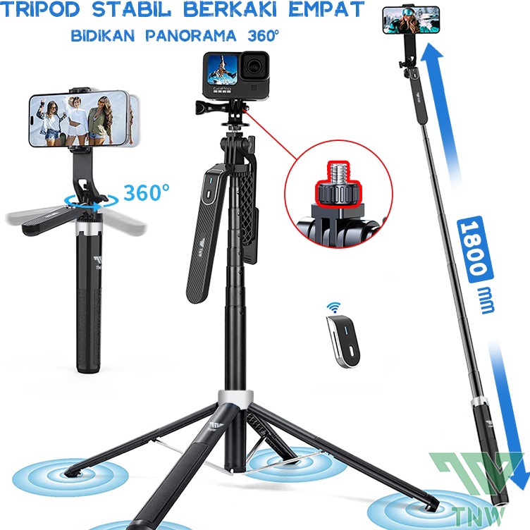 Disc Xtra TNW P180 Tongsis Tripod 180cm Bluetooth Selfie Stick Remote Tripod HP Baut 1/4 Tongsis unt