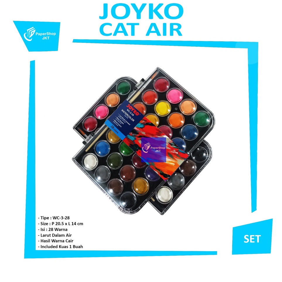 

[ART. N36S] JOYKO - Watercolor Set Cat Air WC-3 Isi 28 Warna - WC-3-28 - Pallete