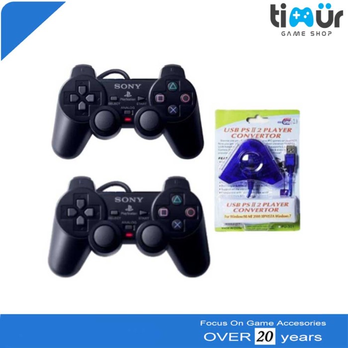 2 Stik Stick PS2 Original Pabrik Hitam Converter Double PS3 PC Laptop