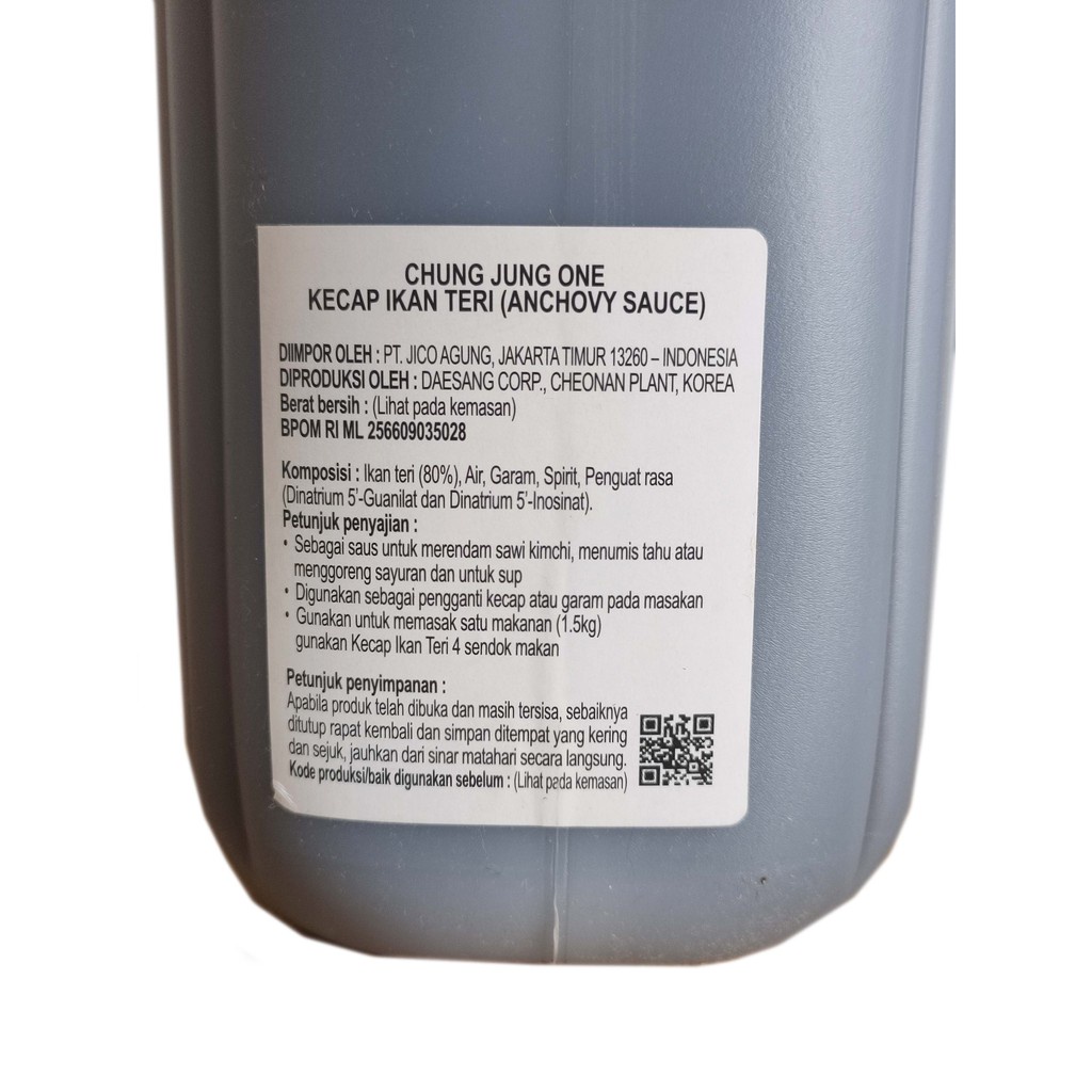 

Chung Jung One Anchovy Sauce 3 Kg - Saus Kecap Ikan Teri Halal