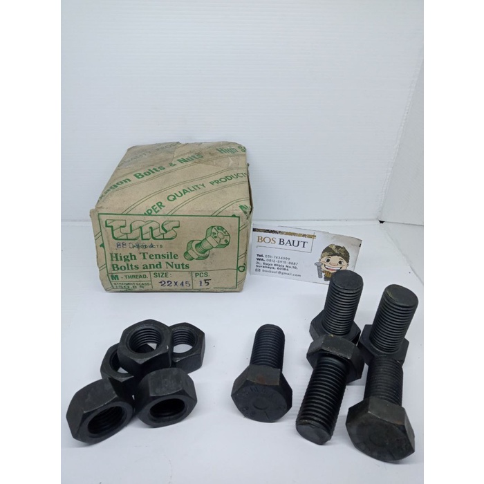 Baut Mur Baja M22X45 P2.5 Hitam (Kunci 32 )