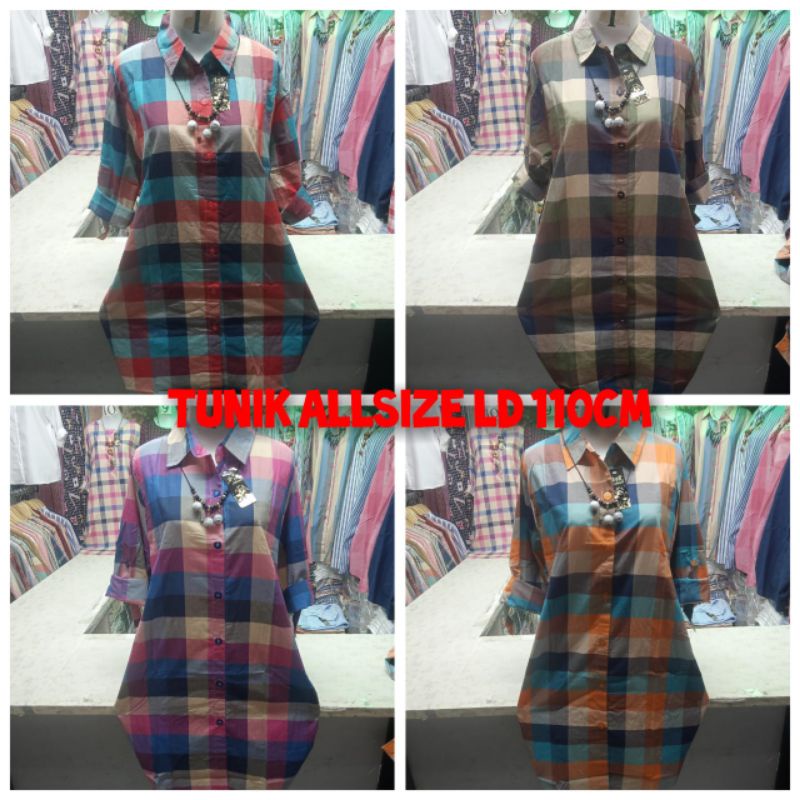 Tunik wanita // Tunik motif kotak bahan katun premium