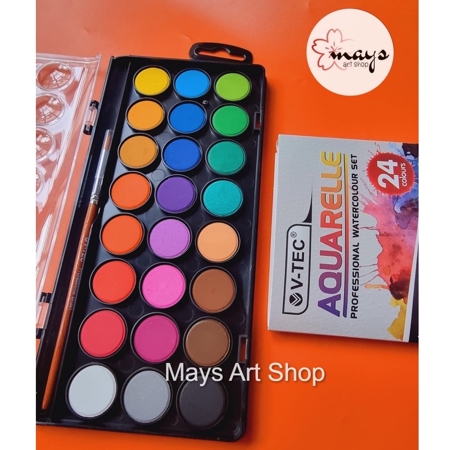 

Segera V-Tec Solid Watercolor Aquarelle Set Paint - Cat Air Padat Isi 12 24 36 Warna Terang Vtec 23 mm - Cat Lukis Watercolour Mini Acquerelli Color Colour Colors Set Kuas