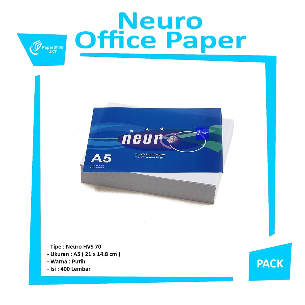 

Segera NEURO - Kertas A5 HVS Putih 70gr ( A4 / 2 ) - Pack