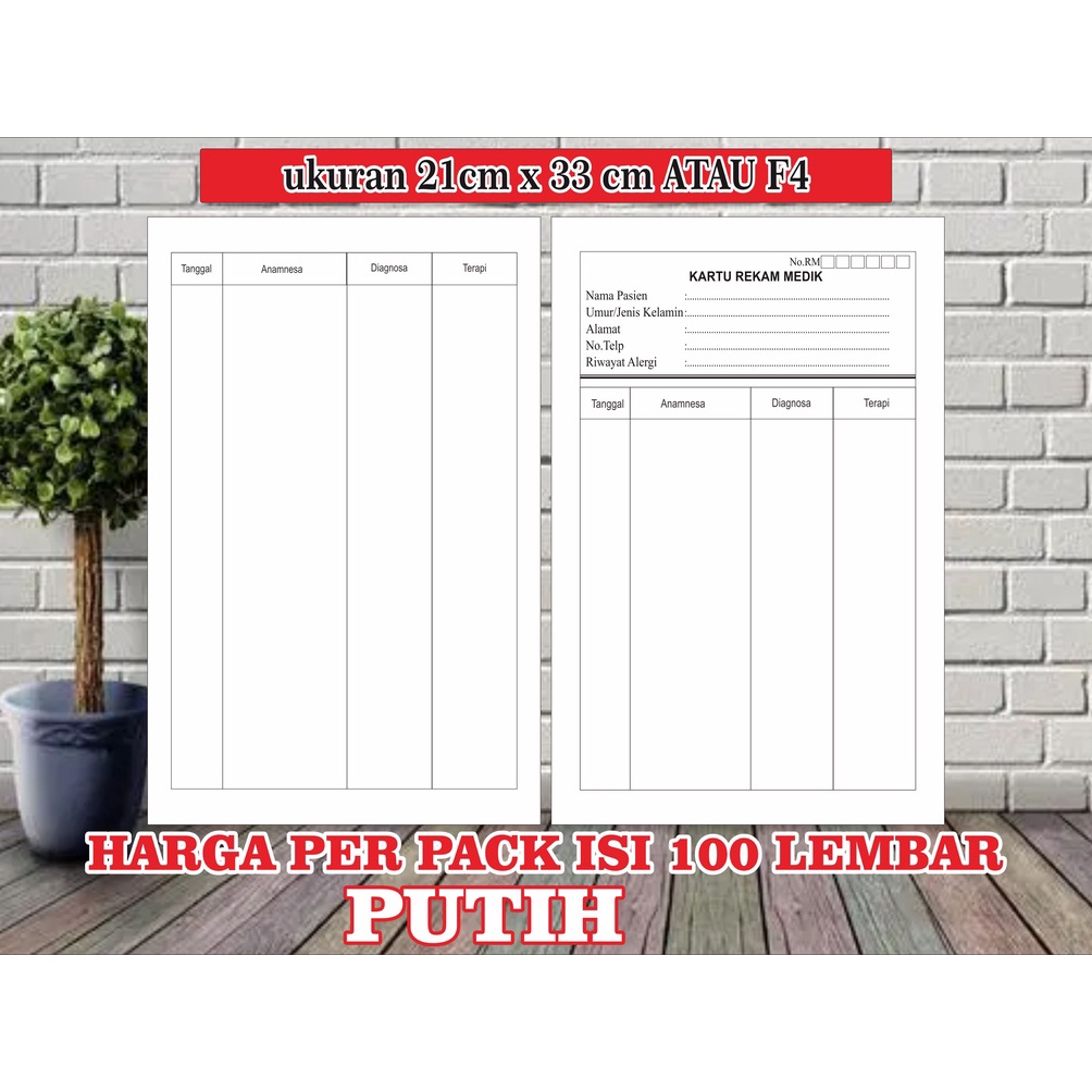 

7.7 Product HOT Kartu Rekam Medis / Kartu Status Pasien Medical Record Ukuran 21cm x 30cm ISI 100/PACK(custom kop)