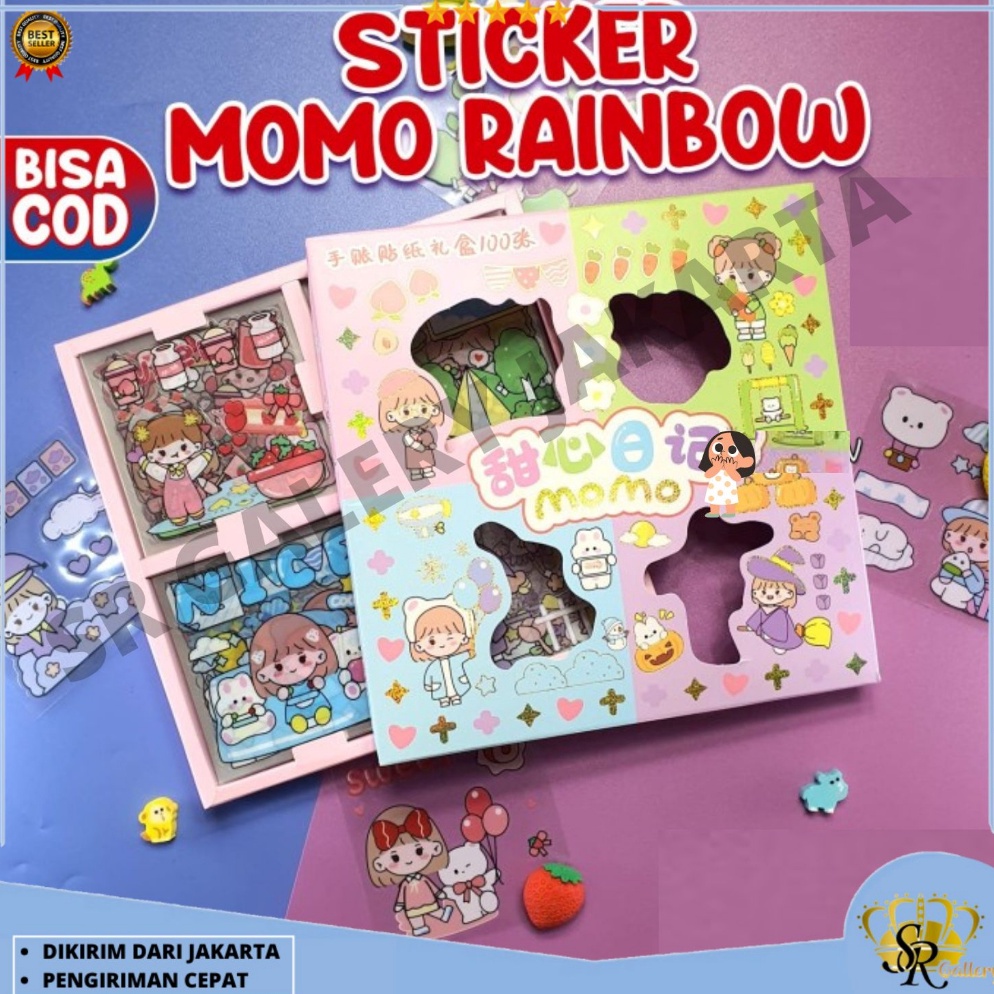 

1.1 BRANDS FESTIVAL Stiker 100 Lembar Sticker 2D Momo Motif Kartun Korea Lucu Anti Air SR