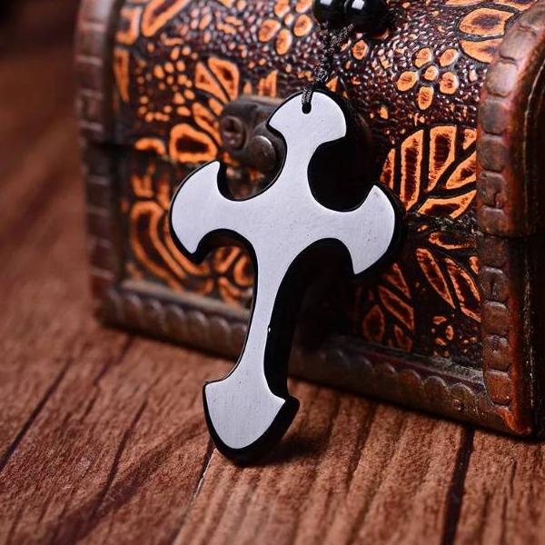 Kalung Salib Batu Obsidian Hitam Import