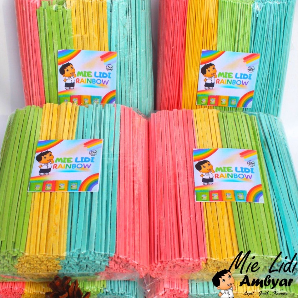 

See More mie lidi manis renbow / mie lidi gepeng manis / lidi manis / mi lidi kiloan / mie warna warni / lidi / mie lidi 1kg / mie lidi mentah