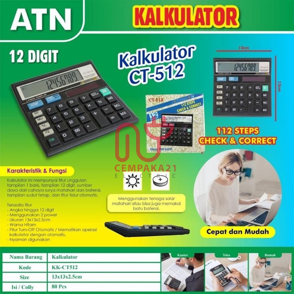 

ATN Kalkulator 12 Digit Kalkulator Dagang Murah Asli 512