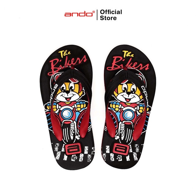 Ando Official Sandal Jepit Gatto Anak - Hitam/Merah