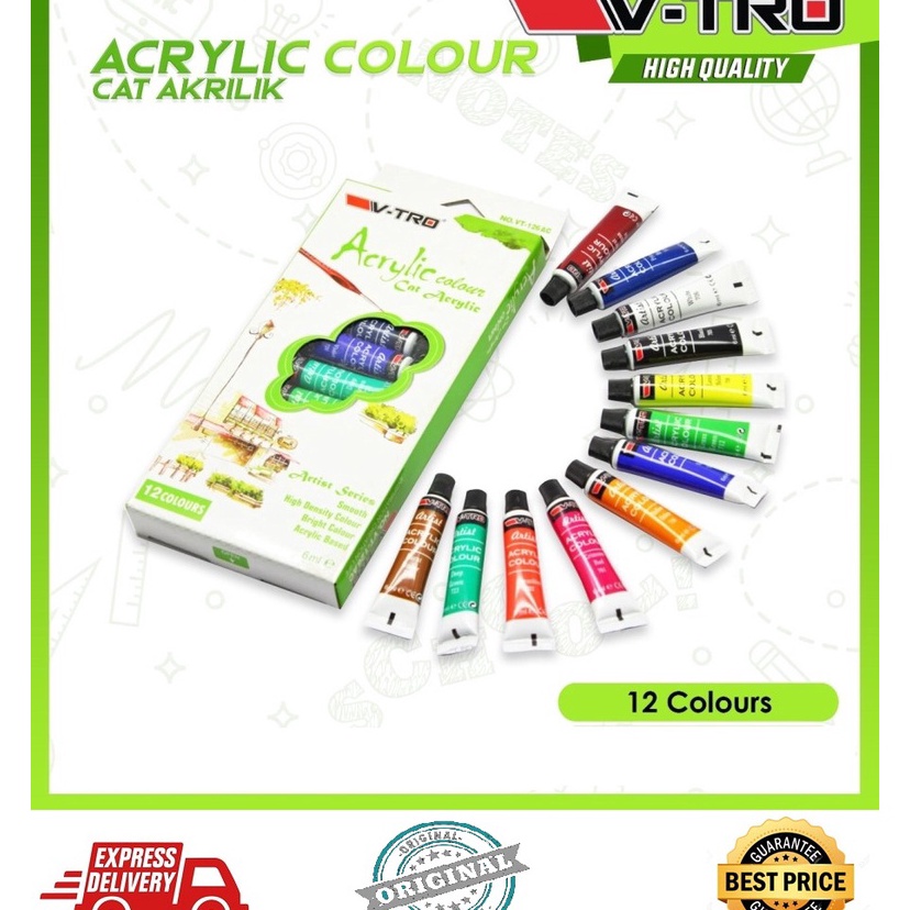 

➳➵✻ V-TRO CAT ACRYLIC 12 WARNA / CAT ACRYLIC MURAH / CAT KANVAS Jual