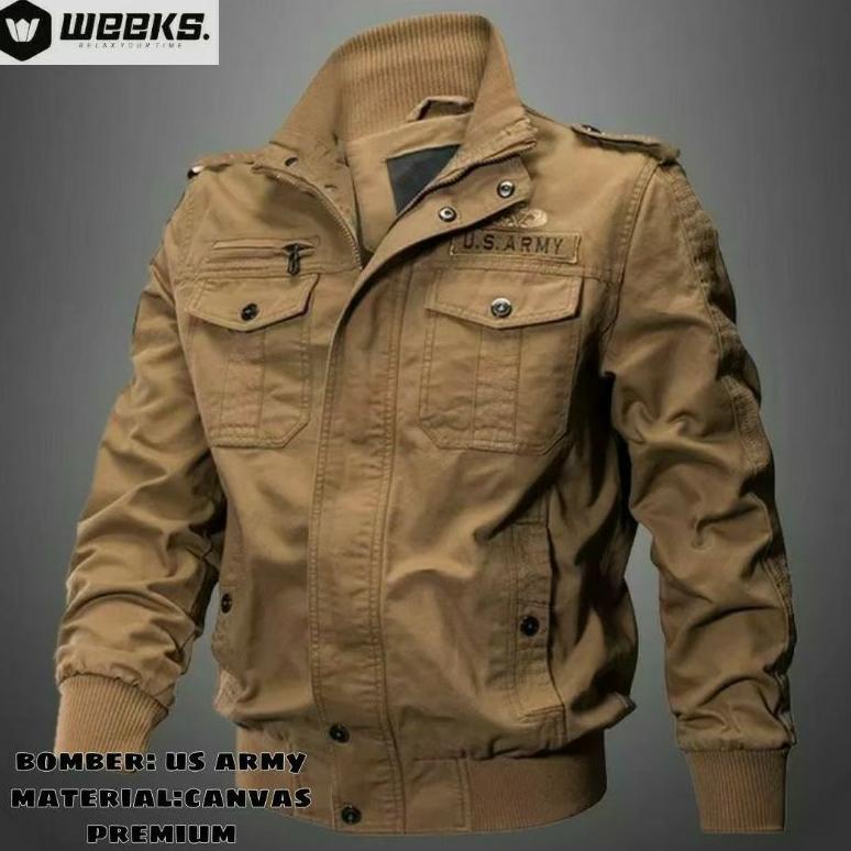 [Arc] Jacket Bomber Pria Kanvas Us.Army Premium/Jacket Model Terkini/Jacket Bomber Bahan Kanvas/Jack