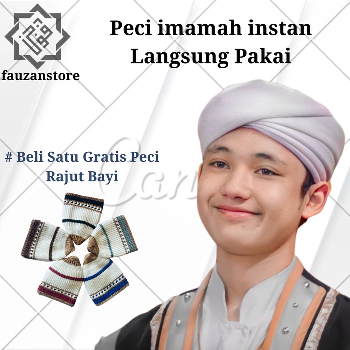 Sorban Peci Imamah Permanen Panjang 3 Meter Sorban Imamah Instan - Putih, sorban saja(L2Y3) Sorban H