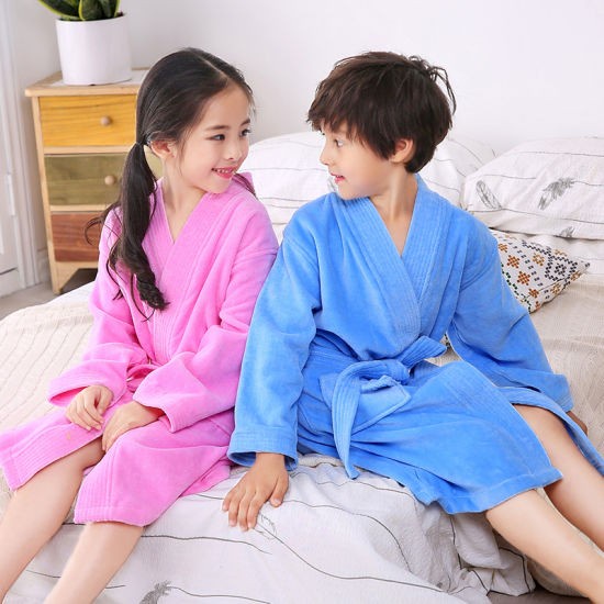 Kimono HANDUK KIMONO ANAK ( SEPASANG ) | BAJU MANDI POLOS UNISEX COWO & CEWE - Biru, All Size(G3M8) 