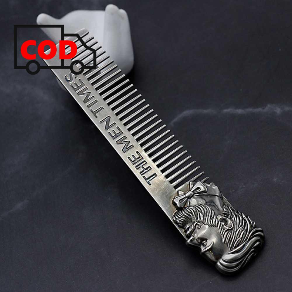 Sisir Rambut Pria Keren Saku Mini Kecil Unik Stainless Steel Portable Pocket Mustache Beard Comb