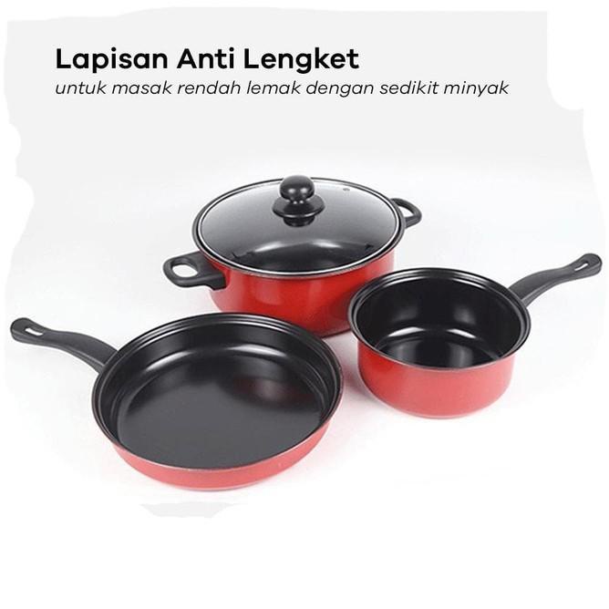 [Grosir] Panci Set 3 In 1 Combination Pot Anti Lengket Warna Frypan